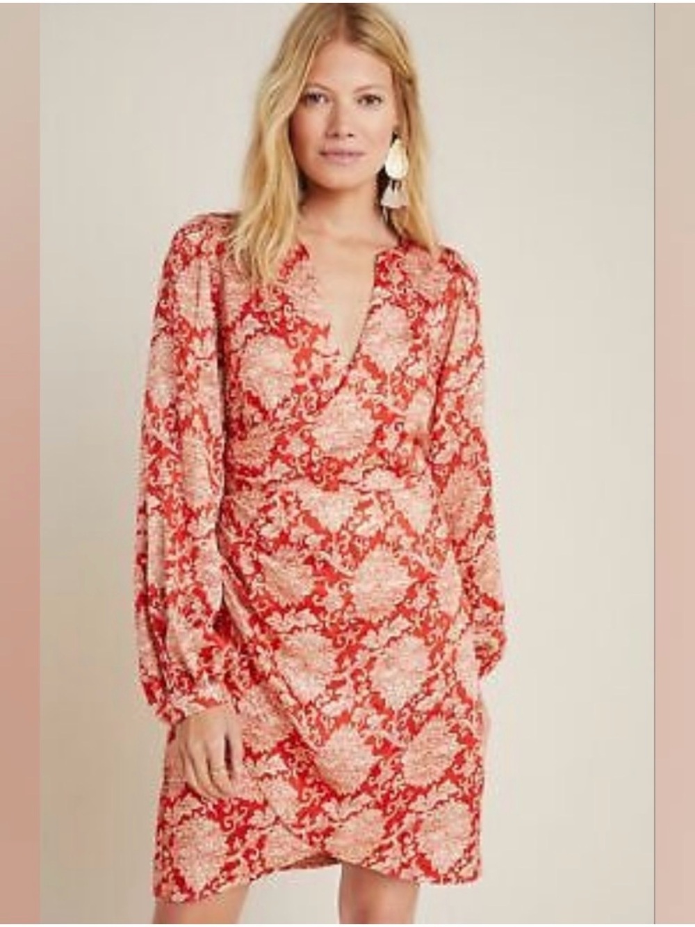 Anthropologie silk blend size 4 Red Floral Wrap-Style Women’s Dress